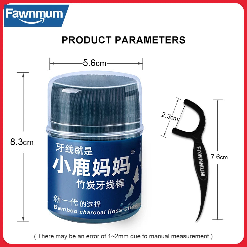 Fawnmum Dental Cleaning Bamboo Charcoal Dental Floss Picks Barreled Interdental Brush For Teeth Care Toothpicks With Thread Oral