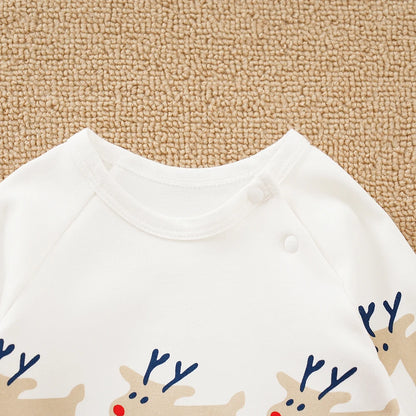 2 Pcs Baby Christmas Clothes Cute Deer Print Jumpsuit