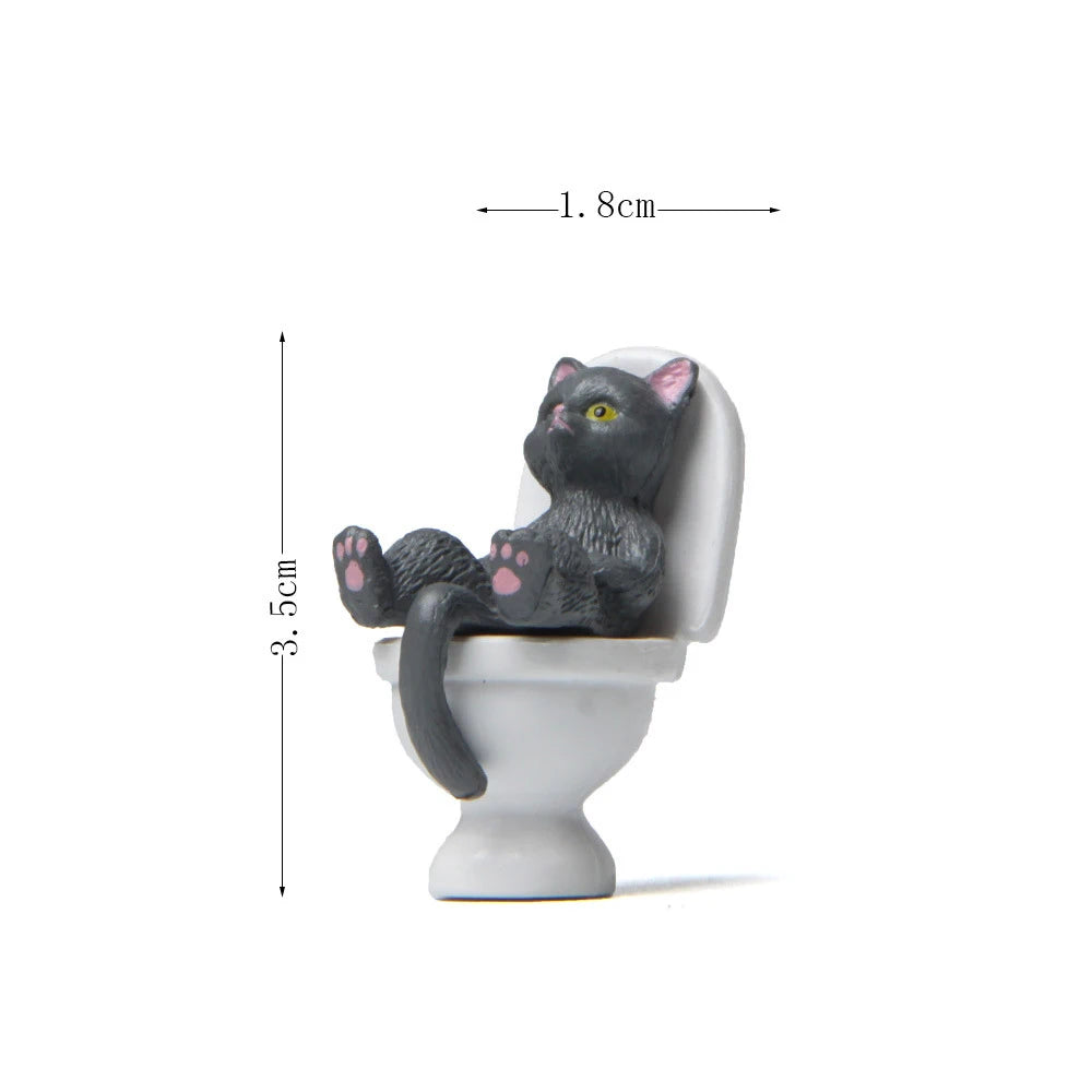Cat on Toilet Resin Home Decoration Action Figure Dollhouse Landscape Accessories Fairy Garden Miniatures Desktop Model Ornament