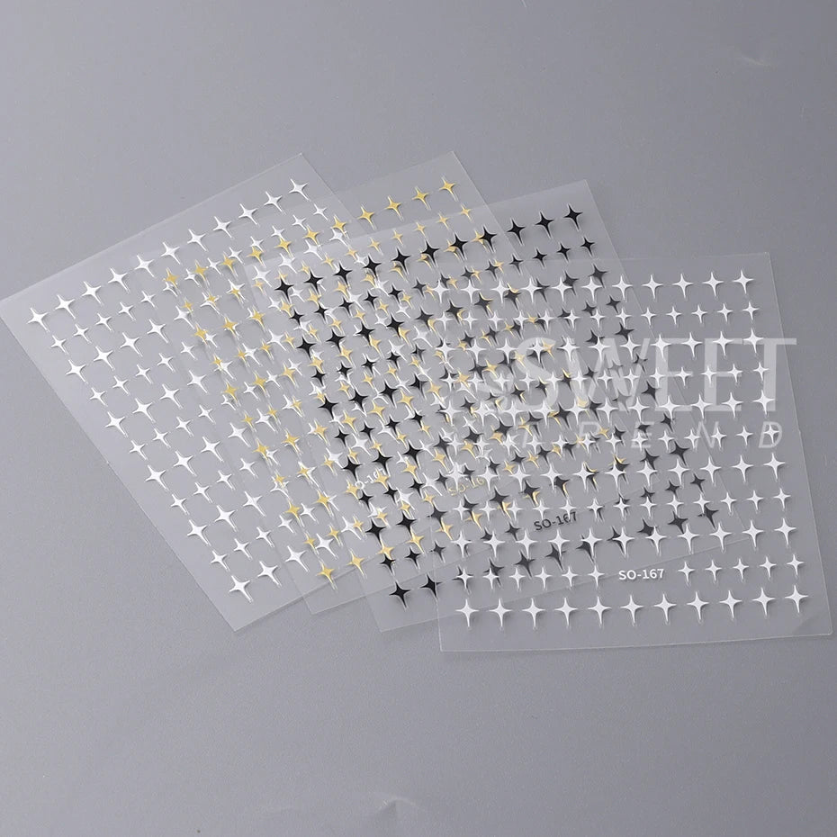 3D Black Sliver Stars Nails Stickers Bronzing Laser White Cross Starlight Glossychic Stylish Y2K Adhesive Manicure Decorations
