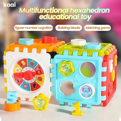 Puzzle Building Block Toy Shape Matching Hexahedron with Number Graphic Cognitive Block for Baby