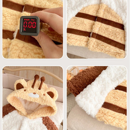 IYEAL Winter Cartoon Hooded Ears Warm Plus Fleece Coat Winter Baby Cute Cloak New Baby Clothing Baby Thickened Cloak