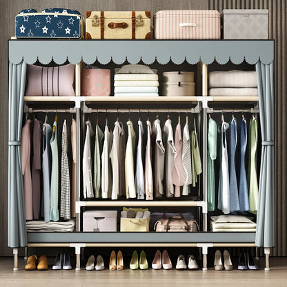 Spacious Wardrobe with Dustproof Cover - Durable Steel Frame - Ideal for Bedroom, Dorm, Entryway Organization