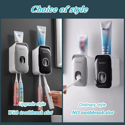 Toothpaste Dispenser Wall Mounted Bathroom Toothpaste Squeezer With Toothbrush Holder Rack Manual Operation Toothpaste Squeezer