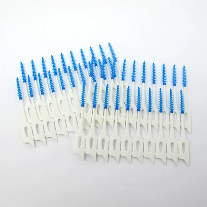 200 Pieces/Box Green Plastic Interdental Silicone Brush Dental Toothpicks With Threaded Oral Cleaning Tools