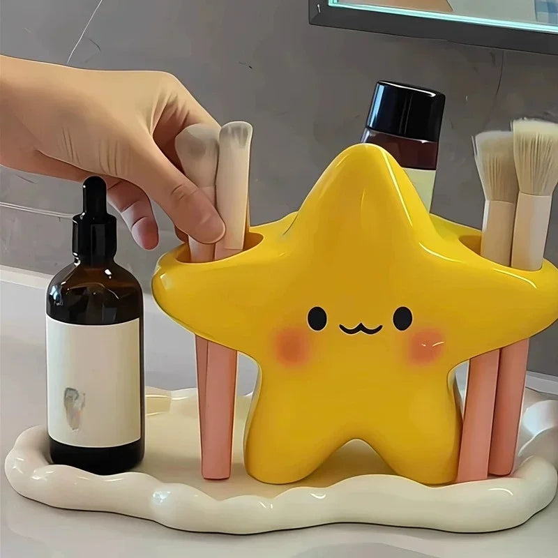 2/1Pcs Star Toothbrush Toothpaste Storage Rack, Cute Facial Design, Creative Styling, Diverse Storage Without Taking Up Space