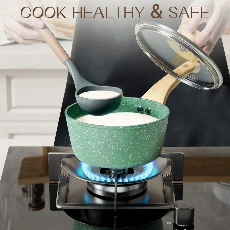 Hot Selling Innerwell Kitchen Frying Pan Stockpot Milk Pot 8Pcs/Sets with Lid Nonstick Nontoxic Cookware Suitable All Stoves