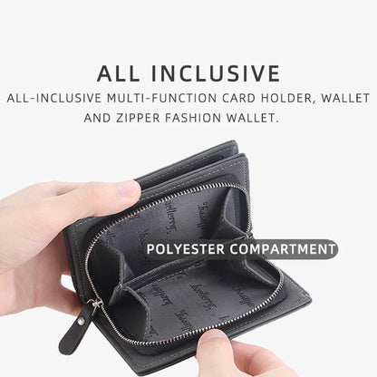Men's Front Pocket Wallet Slim PU Leather Zipper Closure RFID Protection 10 Card Slots Minimalist