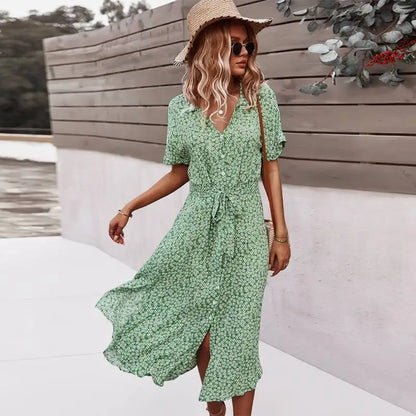 Elevate your wardrobe with a boho midi dress for women, featuring short sleeves & breezy, beach-ready designs for summer style.