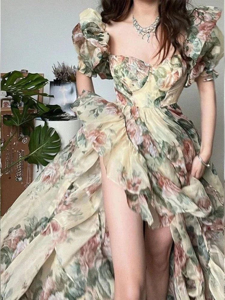 Step into the spotlight with a floral evening party dress featuring puff sleeves, a maxi silhouette & a flattering design.