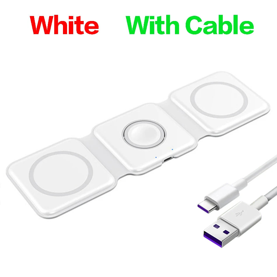 Keep charging simple at home or away with the 3 in 1 Foldable Wireless Charger designed to fold neatly for simpler packing.