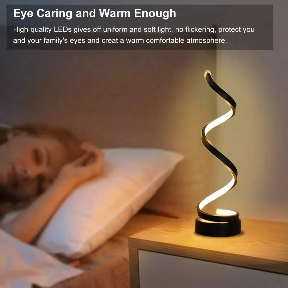 Upgrade your table lamps for living room with modern spiral LED design that offers dimmable lighting for relaxing evenings or work.