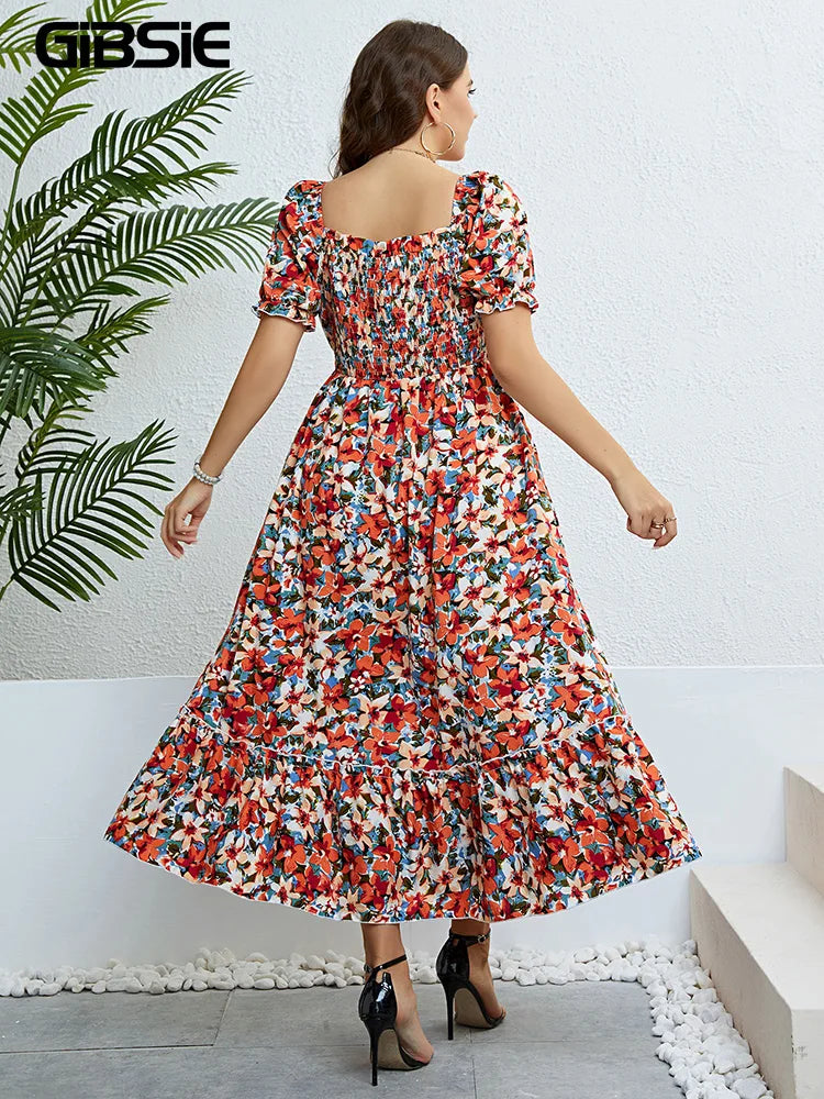 Find the perfect plus size floral maxi dress with an elegant A-line shape, comfortable fit, ideal for everyday wear & occasions.