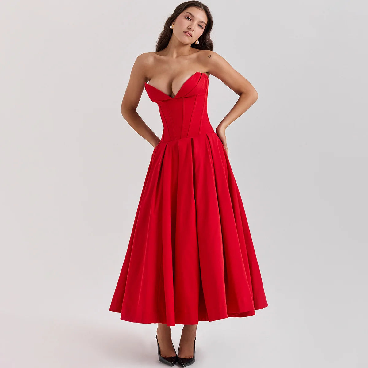 Get the Strapless Midi Dress Formal for elegant occasions. This chic midi dress has a flattering fit for parties or weddings.