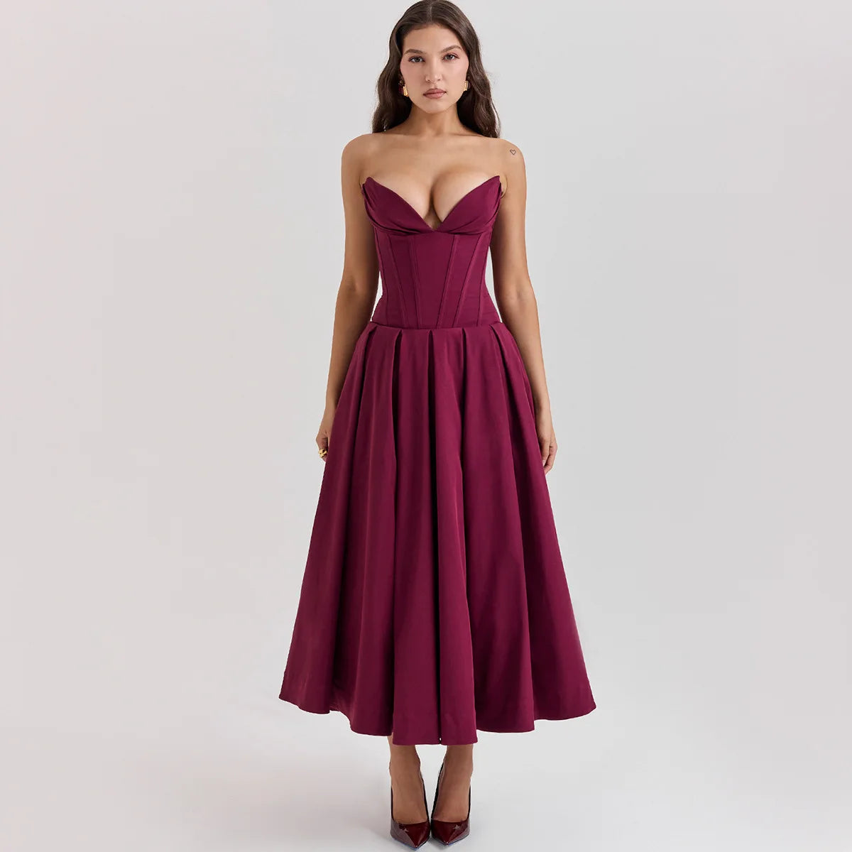 Get the Strapless Midi Dress Formal for elegant occasions. This chic midi dress has a flattering fit for parties or weddings.