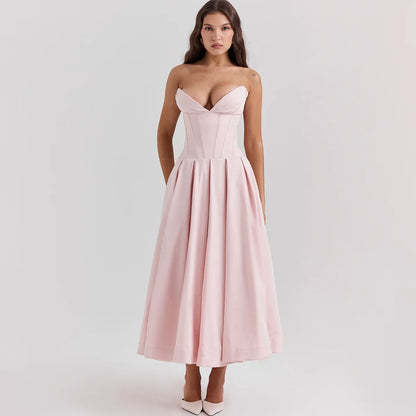 Get the Strapless Midi Dress Formal for elegant occasions. This chic midi dress has a flattering fit for parties or weddings.