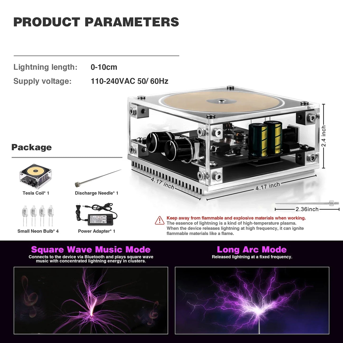 Explore electric arc sound and lighting effects with the Multi-Function Music Tesla Coil, a compact science gadget for experiments.