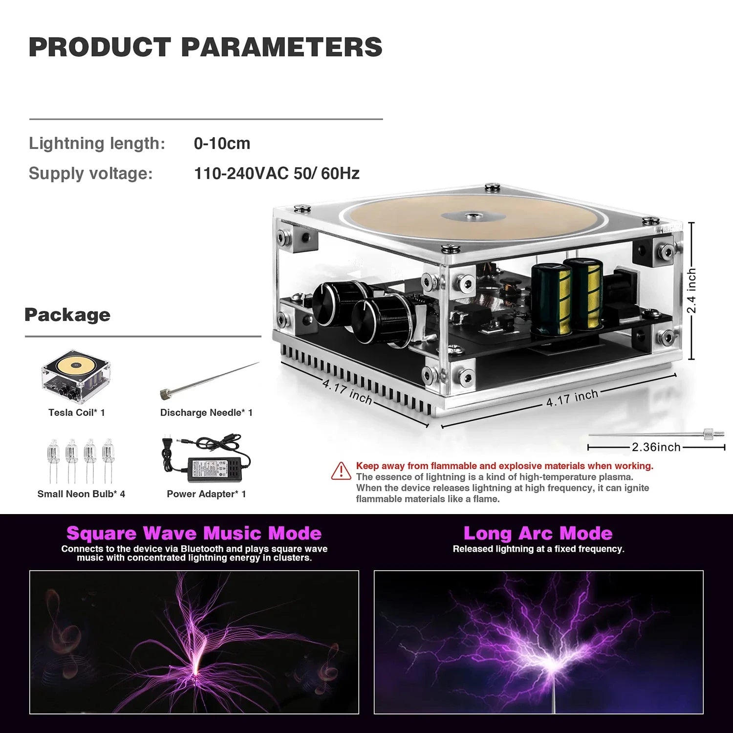 Explore electric arc sound and lighting effects with the Multi-Function Music Tesla Coil, a compact science gadget for experiments.