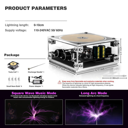 Explore electric arc sound and lighting effects with the Multi-Function Music Tesla Coil, a compact science gadget for experiments.