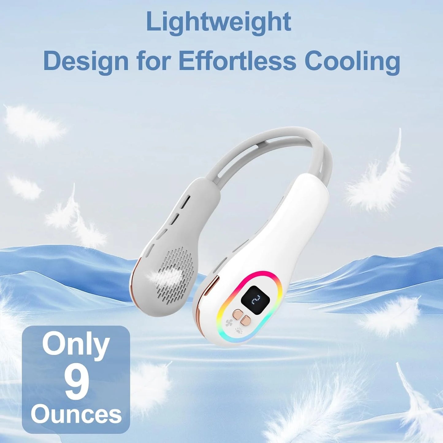 Order Rechargeable Neck Fan for hands-free cooling that provides adjustable airflow and a comfortable bladeless design.