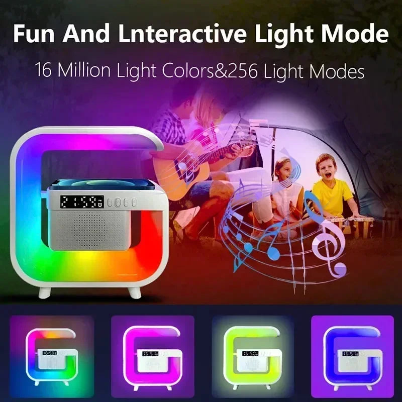 Shop Wireless Charger Stand with Bluetooth speaker and RGB night light for phone charging and relaxing sound at home or work.
