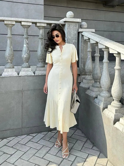 Shop knitted maxi dresses featuring stylish hollow-out designs, soft fabrics, and flattering silhouettes. Find versatile styles.