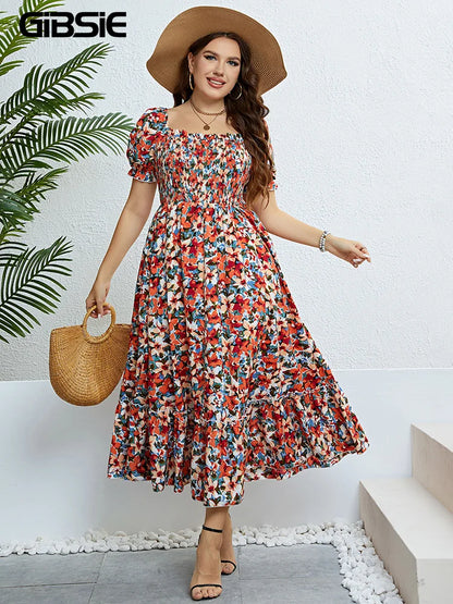 Find the perfect plus size floral maxi dress with an elegant A-line shape, comfortable fit, ideal for everyday wear & occasions.