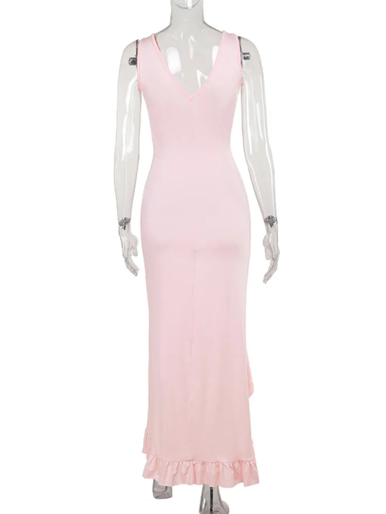 Discover the Deep V Neck Maxi Dress, designed with a flattering V neck and elegant silhouette for summer style and vacations.